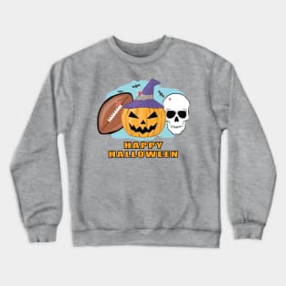 Happy Football Halloween - Spooky Skull and Pumpkin Crewneck Sweatshirt